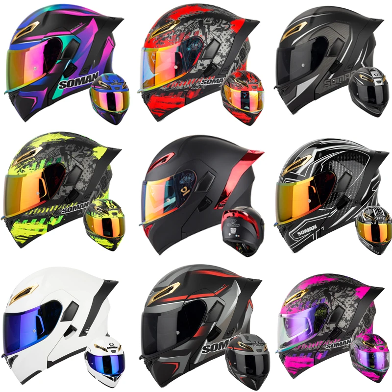 Dual Visor Motorcycle Racing Helmet - SOMAN خوذة لكامل الوجه عدسة مزدوجة