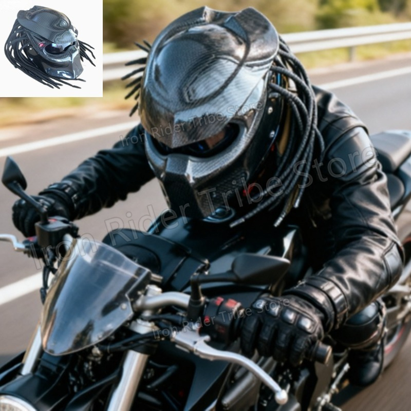 Custom Predator Motorcycle Helmet - خوذة دراجات نارية كاملة الوجه من