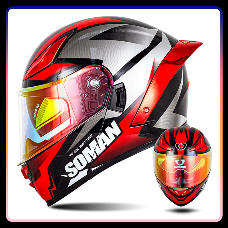 Modular Flip Up Motorcycle Helmet Dot Approved - الرجال دراجة نارية خوذة عدسة مزدوجة