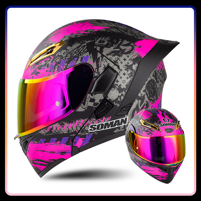 Modular Flip Up Motorcycle Helmet Dot Approved - خوذة دراجة نارية ملونة بالوجه الكامل