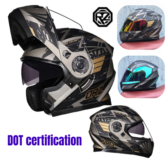 Modular Flip Up Motorcycle Helmet Dot Approved - خوذة دراجة نارية مزدوجة الوجه Orz-Full
