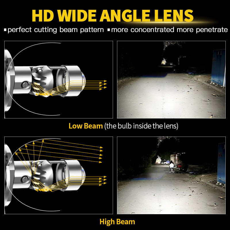 H4 HS1 LED دراجة نارية المصابي - مراجعة Universal Motorcycle Led Headlight Projector وسعره