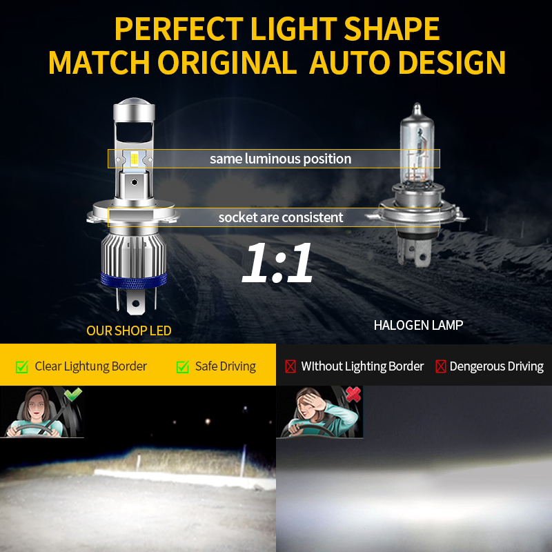 H4 HS1 LED دراجة نارية المصابي - مراجعة Universal Motorcycle Led Headlight Projector وسعره