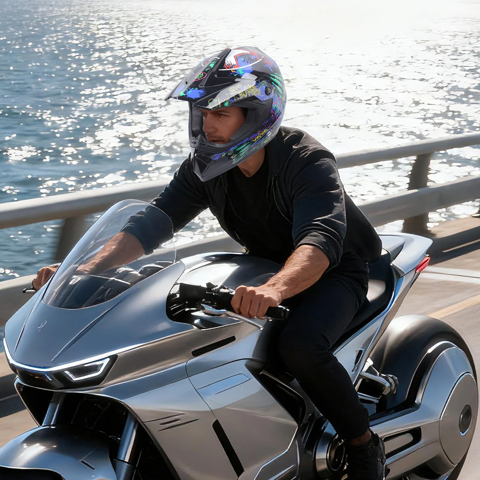 طقم خوذة موتوكروس، خوذات دراجا - مراجعة Off Road Motocross Helmet Goggles Set وسعره