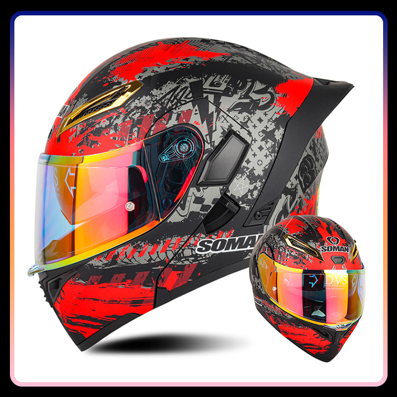 خوذة دراجة نارية ملونة بالوجه  - مراجعة Modular Flip Up Motorcycle Helmet Dot Approved وسعره