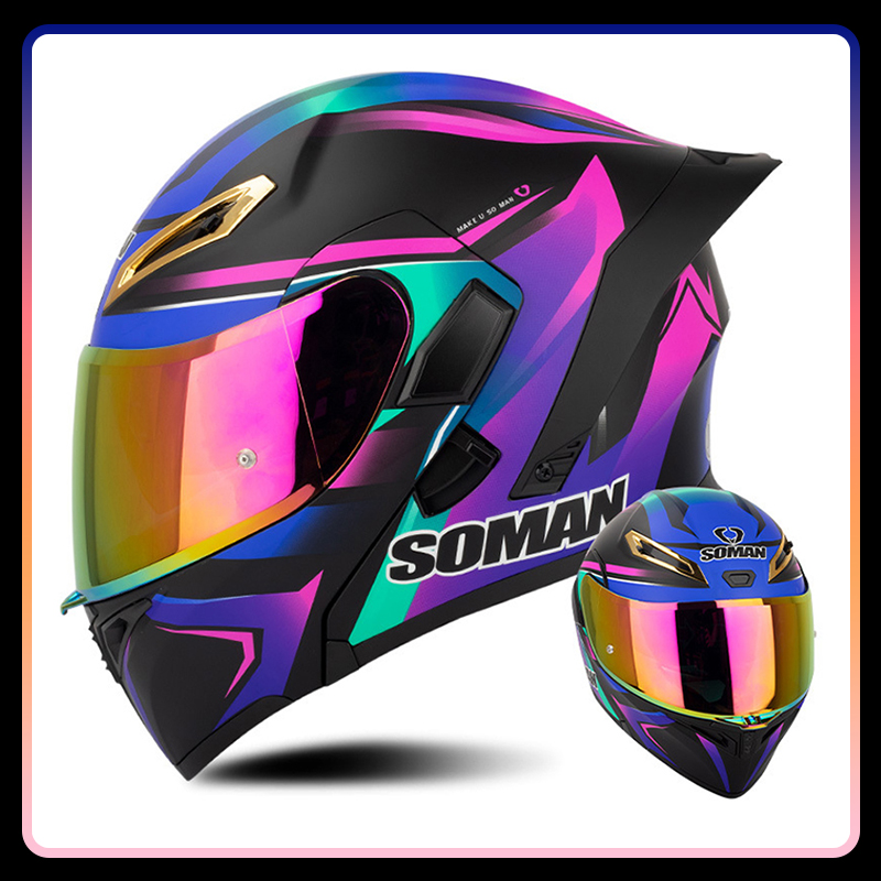 خوذة دراجة نارية ملونة بالوجه  - مراجعة Modular Flip Up Motorcycle Helmet Dot Approved وسعره