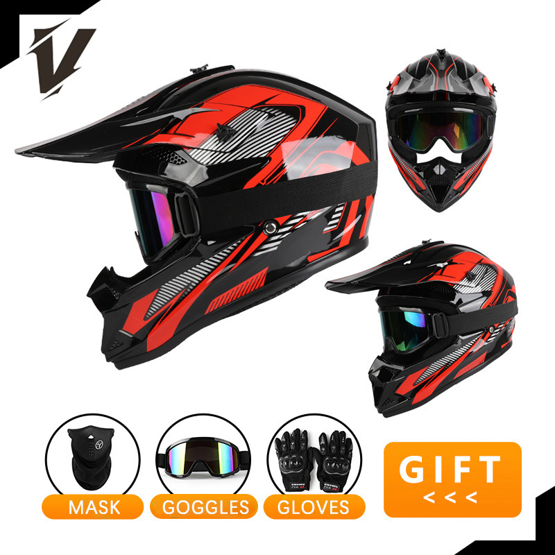 طقم خوذة دراجات نارية للطرق ال - مراجعة Off Road Motocross Helmet Goggles Set وسعره